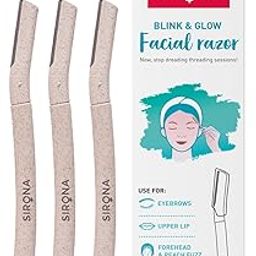 Sirona Blink and Glow Face 3 Razor for Women, Facial & Upper Lips Hair Removal, Eyebrow Shaper and Dermaplaning Tool, Brown-27