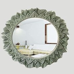 Lachicraft | Macrame Round Mirror for Bedroom Decor Handmade Boho Wall Hanging Aaina for Make Up Dressing and Living Room Party Home Decoration, 17 X 17 Inches, 1 Piece,Style-39-B-image-87