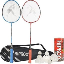 Hipkoo Sports Intact Aluminum Badminton Rackets Set of 2 | Wide Body Shuttle Bat with Cover and 3 Feather Shuttles | Ideal for Beginner| Lightweight and Sturdy| Blue and Red-image-48