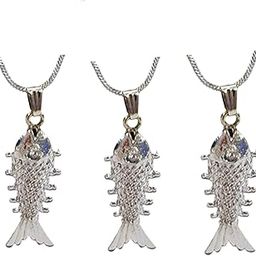 Beauty tool Sliver Plated Brass Big Fish Fashion Pendant Locket Necklace, Jewellery for Men and Women | Pack Of 3 | (Silver Color)-13