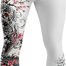 Men's Jiu Jitsu Pants BJJ Spats Leggings MMA Black Sports Compression Pant/Legging/Full Tights for Running, Gym Multi Sports (White-Black)-image-47