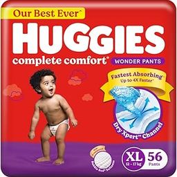 Huggies Complete Comfort Wonder Pants | Pant Style Baby Diapers XL Size, 56 Count | India's Fastest Absorbing Diaper, Patented Dry Xpert Channel, Ideal for 12 to 17 Kgs-8