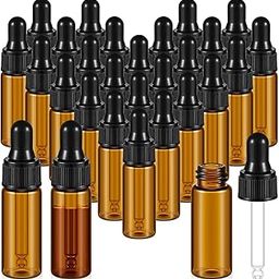 Hunky Dory 48pcs 5ml Mini Amber Glass Dropper Bottles Small Sample Vials for Traveling Essential, Oils,Cosmetic, Liquid, Perfume-53
