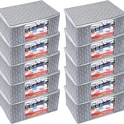 Elaaraa Saree Storage Box | Non-Woven Printed Covers with Clear Window | 45x33x22 cm | Perfect for Home Use and Travelling (GREYDESIGN-PACKK-10)-15