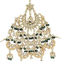 Green Kundan Golden Passa/Paasa/Jhumar/Jhoomar Traditional/Ethnic/Wedding/Nikaah/Hair Jewellery/Hair Accessory for Girls/Women PK-5238-image-114