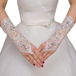Lace Gloves, 1920s Lace Fingerless Gloves for Wedding Parties, Bridal Wedding Dress Wedding Lace Gloves Hollow Out Fingerless Mesh Short Gloves, Floral Lace Gloves for Wedding Opera Party (White)-image-20