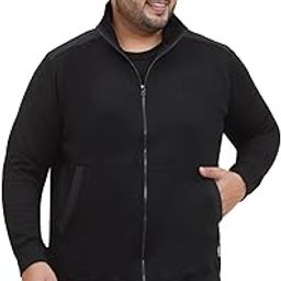 JOHN PRIDE Plus Size Men Fleece Black Mock Collar Sweatshirt (JPSWT75193_Black)-image-1