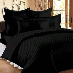 AM Creation 200 TC Glace Cotton Wrinkle Free Lining Satin Stripes Plain Duvet Cover (King, Black)-image-1
