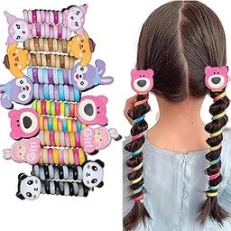 TEMPERIA (Pack of 4) Fancy Stylish Telephone Wire Hair Rubber Band for Girls, Kids - Colorful Braided Spiral Hair Ties - Cute Cartoon Ponytail Holder Elastic Hair Accessories (Random Colors & Designs)-image-38