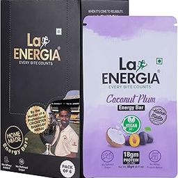 LA ENERGIA HOMEMADE Coconut Plum High Protein Energy Bar (Pack of 6) | Vegan & Gluten-Free | No Whey Added | No Refined Sugar | Healthy Snack | Natural Ingredients (360 gm)-image-1