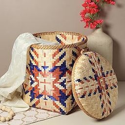 Habere India-All The Cultures Fabricating India Laundry Basket For Clothes With Lid | Toy Storage Baskets | Bamboo Laundry Basket - Cylindrical(D:33Xh:39cm)-image-61