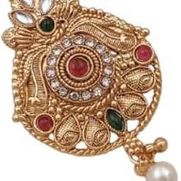 Golden Saree Pin for Women & Girls Matte Polish Saree Brooch with Red, Pink, Green & White Stones Elegant Design for Ethnic Touch of Royalty-24