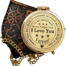 Brass Compass Unique Print to My Brother Engraved Compass with Leather Case-image-96