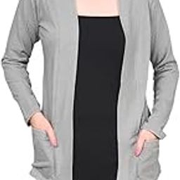 Plush Women's Cotton Waterfall Front Open Regular Mid Length Shurgs | Girls/Ladies Shrug with Front Pockets (M-BL) Black-image-34