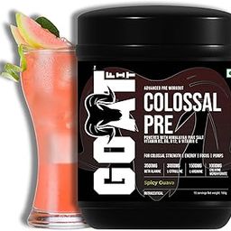 G.O.A.T Fit Colossal Pre | PreWorkout Powder (Spicy Guava 180gm 15 Servings) 200mg Caffeine 3.5g Beta-Alanine 3g Citrulline 1.5g Arginine 1g Creatine with Himalayan Pink Salt-15