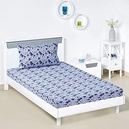 Amazon Brand - Solimo Blissful Blue 144 TC 100% Cotton Single Bedsheet with 1 Pillow Covers, Aqua Blue-image-29