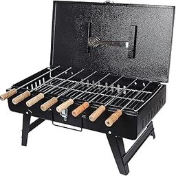BAJAJ VACCO B-02 Heavy Metal Big Size Traveler Foldable Barbeque Grill with 8 Skewers & Charcoal Tray (Black)-picture-10