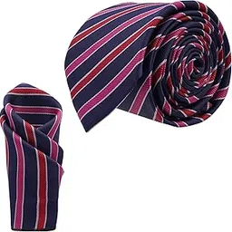 calixto Men'S Navy Blue Color With Pink & Red Stripes Ties, Micropoly Formal Necktie With Pocket Square, Silky Feel (Pack Of 2).-picture-35