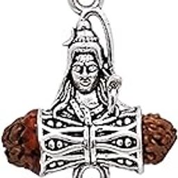 Sterling Silver 92.5% Rudraksha Lord Mahadev Pendant Damru Design for Men & Boys | Spiritual & Religious Shiv Locket for Shiv Bhakts | with Purity Certificate-picture-33