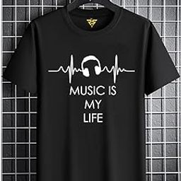 Music is My Life Printed Black Man's T-Shirts | Printed T Shirts for Men-image-44