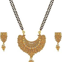 Jewellery for Less Fancy Traditional Stylish Jewelry Ethnic One Gram Gold Plated Spiral and Beads Chainx Design Latest Long Mangalsutra Jewellery set with Earring for Women.-image-7