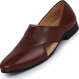 Men's Ethnic Leather Peshawari Slip On Shoes for Wedding|Party|Occasions|Fashion|Stylish|Outdoor|Lightweight|Shoes with TPR Sole (6-13 UK)-image-30