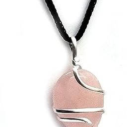 Rose Quartz Almond Shaped Wire Wrapped Crystal Pendant For Men And Women-image-13