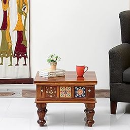 DIA CHITRA FURNITURE Solid wood Square Shape coffee table For Living Room | Hotel | Cafe | Finish - Honey Finish |-image-47