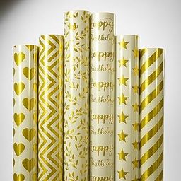 AccuPrints Pack of 6 Gift Wrapping Paper - Gift Paper - Gift Wrap Roll - Gift Papers Sheets -Premium Design Paper sheet for Gift Packing, Mix, Gold Theme (Gold Design)-image-59