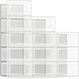 SEE SPRING 12 Pack Shoe Storage Box, Clear Plastic Stackable Shoe Organizer for Closet, Space Saving Foldable Shoe Containers Bins Holders-17