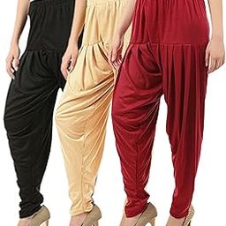 Combo Cotton Viscose Dhoti Patiyala Salwar Harem Bottoms Lycra Pants for Women's Combo Pack of 3 Light Skin, Black, Maroon XX-Large (240D70-3 Combo Patiala LSkn Blk Marn/XXL)-image-76