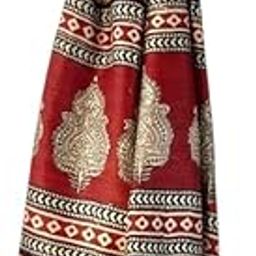 Natural Mulberry Silk Muffler | Traditional Unisex Stole | Lightweight Soft Wrap (Red with Yellow Leaf)-picture-38