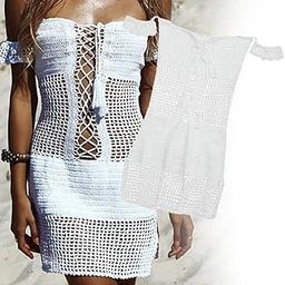 CALANDIS™ Women's Hollow Crochet Beach Dress Off-Shoulder Bikini Cover Up White | Womens Clothing-image-112