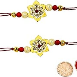 Buyent ® set of 2 elegent flower bracelet for men stylish raksha bandhan rakhi for brother bhaiya bhai with roli chawal pack-51
