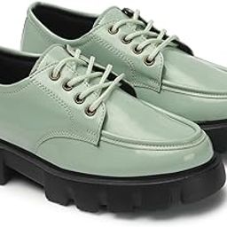 Women's Sage Green Loafers with Lace up Detail, Chunky Sole-image-11