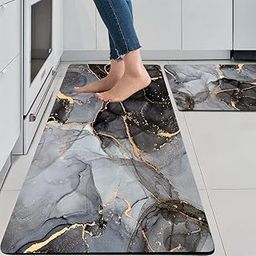 proxin 2 Pcs Kitchen Mats, Waterproof Memory Foam Kitchen Rugs, Standing Desk Mat Floor Mats, Comfort Runner Rug Carpets for Kitchen Floor, Sink - (120 * 40 cm, 40 * 60 cm - Marble)-image-80