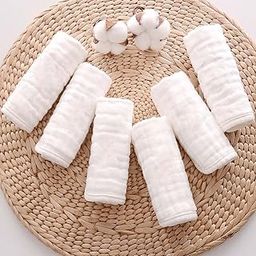Mahaveer Cotton Muslin Burp Cloths for Babies, Baby Burp Cloths Set, Pack of 6 Layers, 20 by 10 inches Color_Plain White-image-95