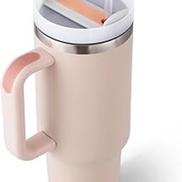 Ochapa 40 oz Tumbler with Handle Straw Insulated, Stainless Steel Leak Proof Vacuum Coffee Cup Tumbler with Lid Straw Tapered Mug Gifts for Friends and Family Suitable for Car Gym Office Travel, Pink-image-48