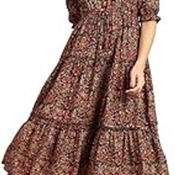 Women's Floral Summer Maxi Dress I Cotton Printed I One Piece Bodycon Midi Dress with V-Neck, Puffed Sleeves-image-84