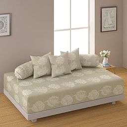 Swayam Diwan Set Cotton 6 Piece Diwan Printed Bedsheet Set for Living Room Hall (Set of 6 Piece, 1 Diwan Sheet | 2-Bolster Cover | 3 Cushion Covers) Soft Feel,Light Brown Ethnic-image-6
