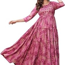 Women Printed Embroidered Work Rayon Anarkali Kurta for Girls Regular Wear Long Kurti-picture-23
