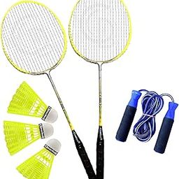 Power Yellow Lightweight Badminton 1 Pair with 3 pc Shuttlecocks & Skipping Rope Badminton Kit-image-7