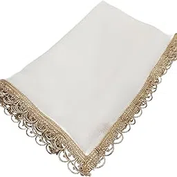 navti creations Women's White Chiffon Dupatta/Chunni 2.25m With 4 side Golden U Lace (Pack of 1) Dyeable-picture-0