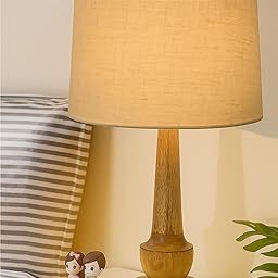 Homesake Wooden Rustic Pillar Table Lamp for Bedroom & Living Room | Home Decor Lighting | Modern Design Light | Desk Accessories | Bedside Lamp with Fabric Shade, (Khadi)-image-34
