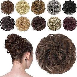 FESHFEN Scrunchy Scrunchie Hair Bun Updo Hair Ribbon Ponytail Extensions Hair Extensions Wavy Curly Messy Extensions Donut Hair Chignons Hair Piece-M4/30 Medium Brown & Light Auburn Mixed-image-95