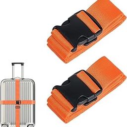 NEERAK Luggage Lock Belt for Suitcases, Adjustable Travel Belt Luggage Connector Straps, Webbing & Heavy Duty Luggage Strap with Buckles, Personalised Luggage Straps Suitcases (Pack of 2) (Orange)-49