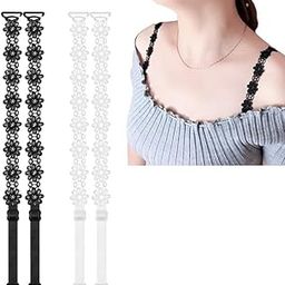 2Pairs Adjustable Bra Straps Lace Flowers Shoulder Straps Bra Straps for Women Fancy Lingerie Straps for Women Wear Fancy Bra Straps for Women Beaded Bra Straps Black and White-image-8