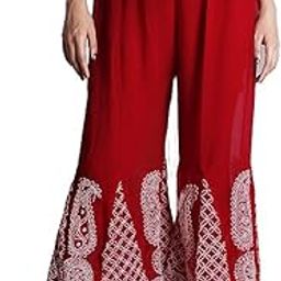 Women's Faux Georgette Lucknowi Chikankari Flared Sharara with Cotton Lining Attached Inside-picture-6