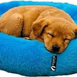 STUFFIVA Oval Shaped Faux Fur PET Bed | for Cats, Kittens and Small Dogs | with Reversible Cushion | Washable Cozy and Comfortable | Small | 55 x 42 x 9 cm | Brown (Blue, S)-image-85