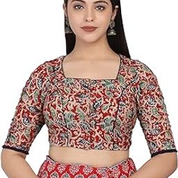 Kalamkari Hand Block Printed Cotton Casual Readymade Blouse-16